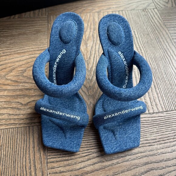 NWT ALEXANDER WANG JULIE TUBULAR SANDAL DEEP BLUE DENIM - Picture 2 of 12
